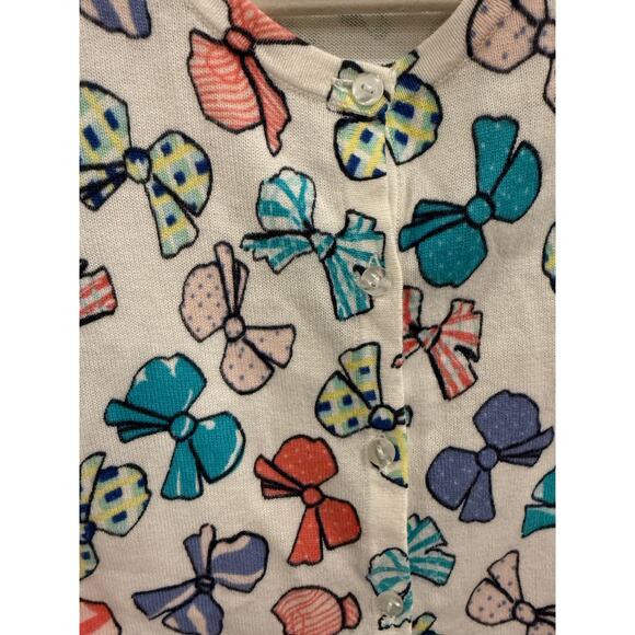 Talbots Petite P XS All Over Bow Print Coquette Button Cardigan Cotton Sweater - Picture 3 of 6